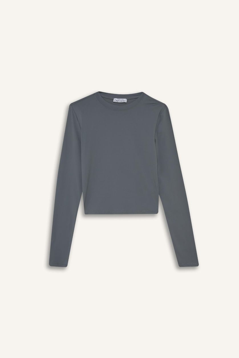 WOMAN Grey Fitted Crew Neck Long Sleeve T-Shirt