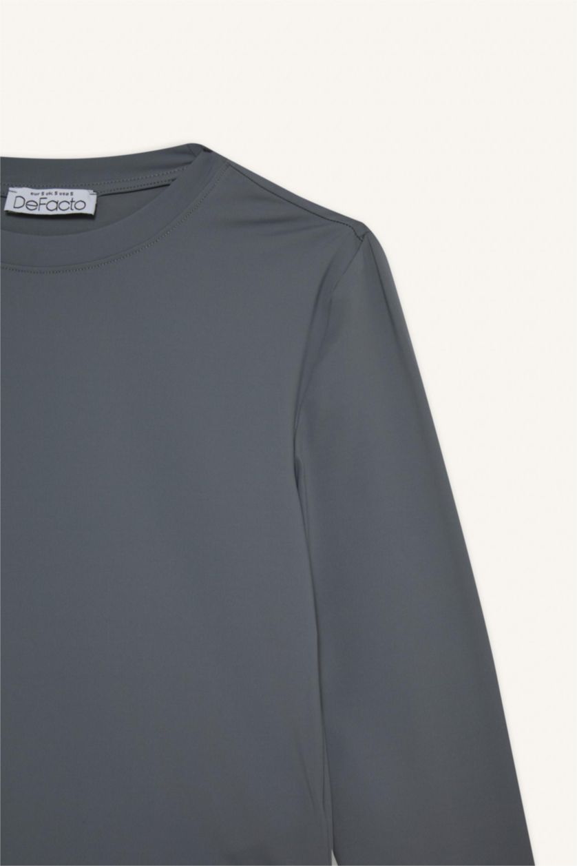 WOMAN Grey Fitted Crew Neck Long Sleeve T-Shirt