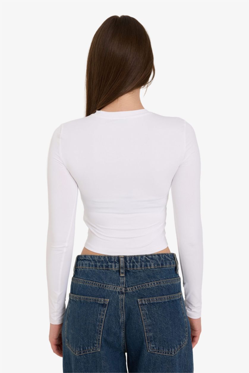 WOMAN White Slim Fit Crew Neck Long Sleeve T-Shirt