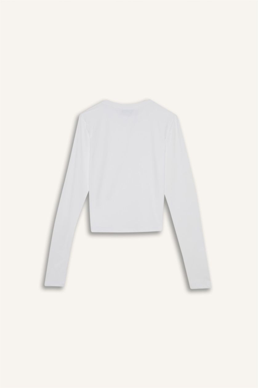 WOMAN White Slim Fit Crew Neck Long Sleeve T-Shirt