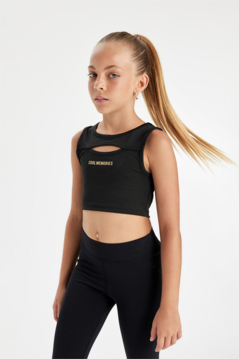 FILLES Noir Débardeur crop top slim imprimé à Col rond