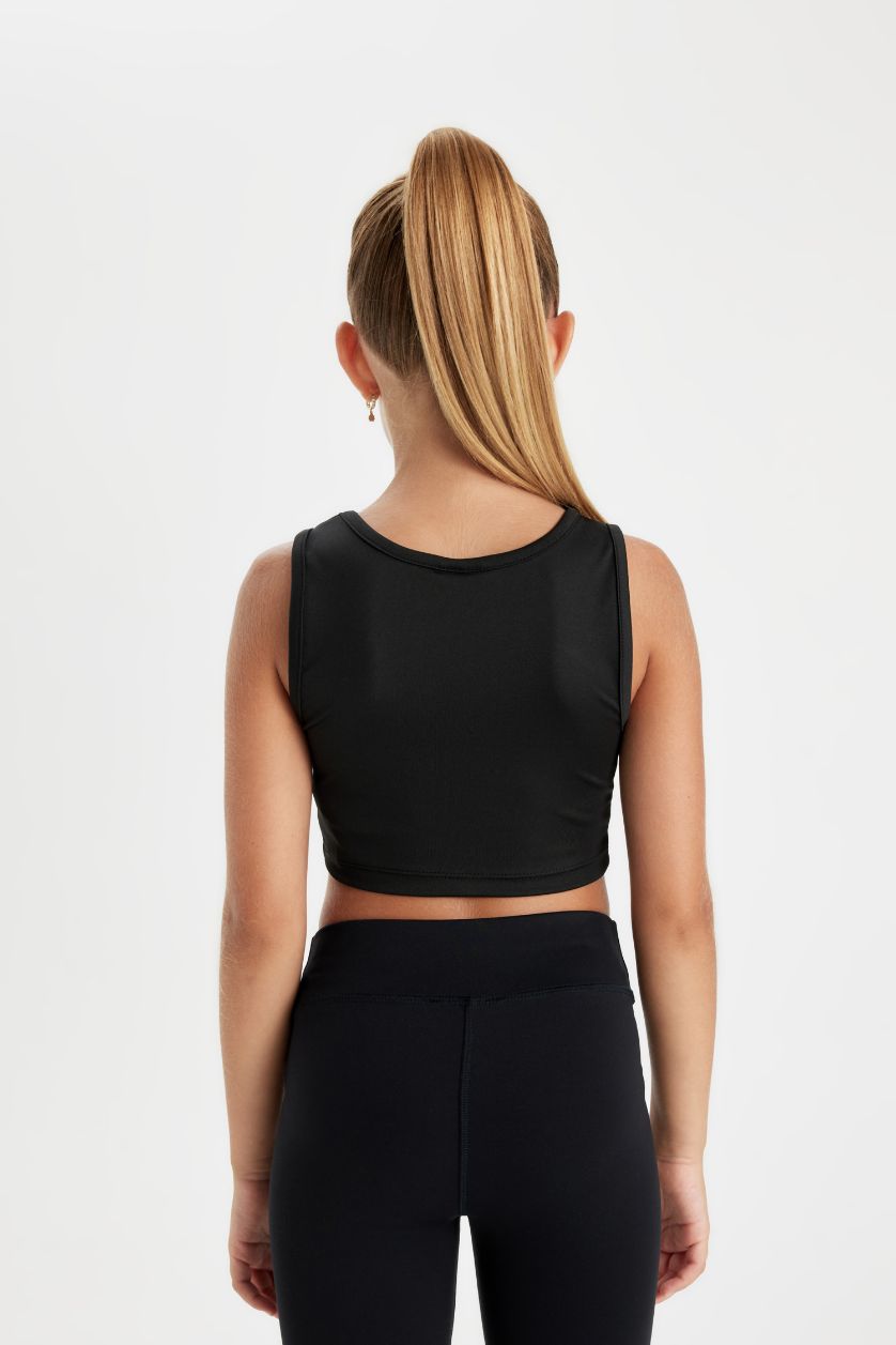 FILLES Noir Débardeur crop top slim imprimé à Col rond