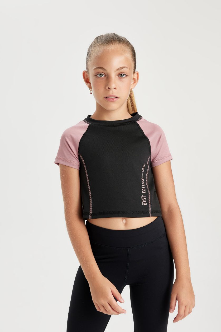 GIRLS & TEENS Black Girl Slim Fit Printed Short Sleeve T-Shirt