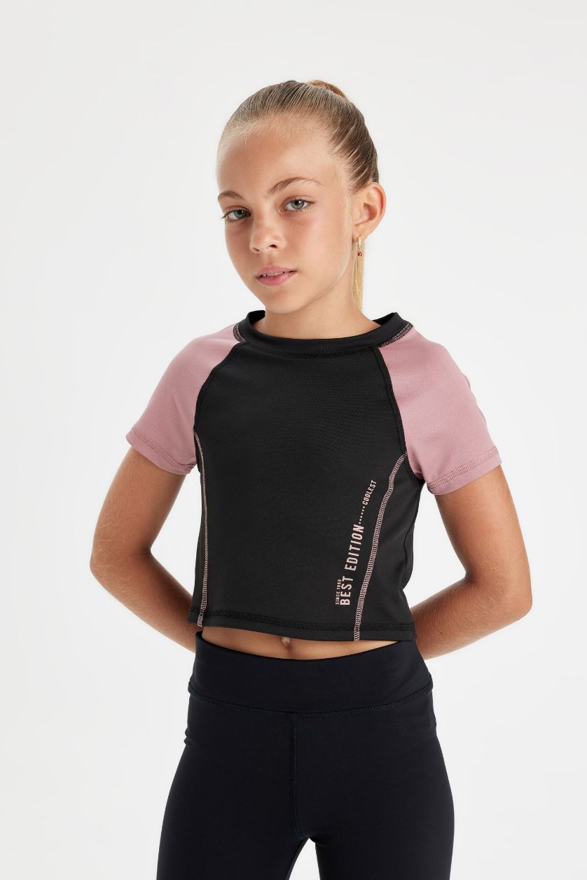 GIRLS & TEENS Black Girl Slim Fit Printed Short Sleeve T-Shirt