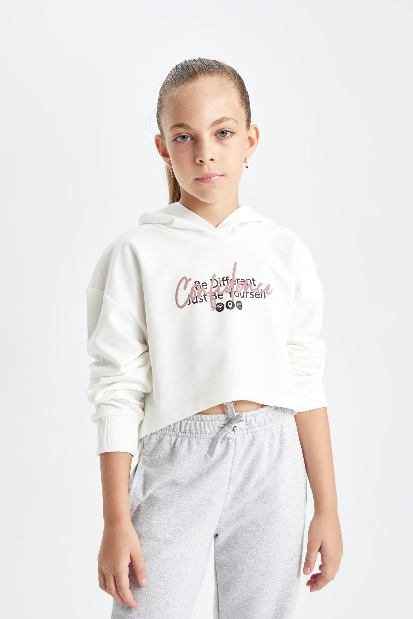 GIRLS & TEENS White Girl Oversize Hooded Printed Sweatshirt