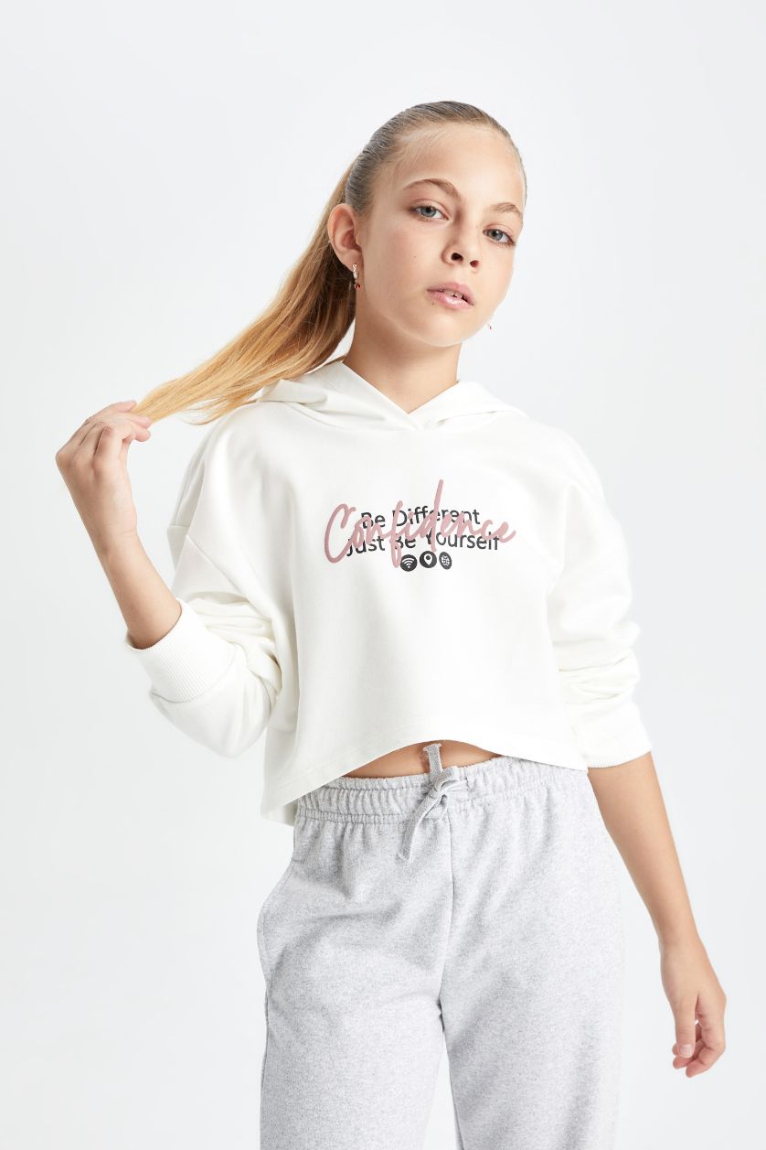 GIRLS & TEENS White Girl Oversize Hooded Printed Sweatshirt