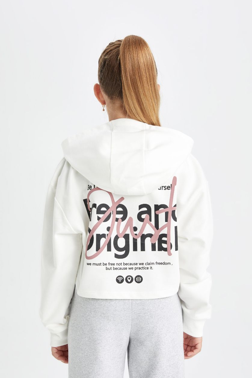 GIRLS & TEENS White Girl Oversize Hooded Printed Sweatshirt
