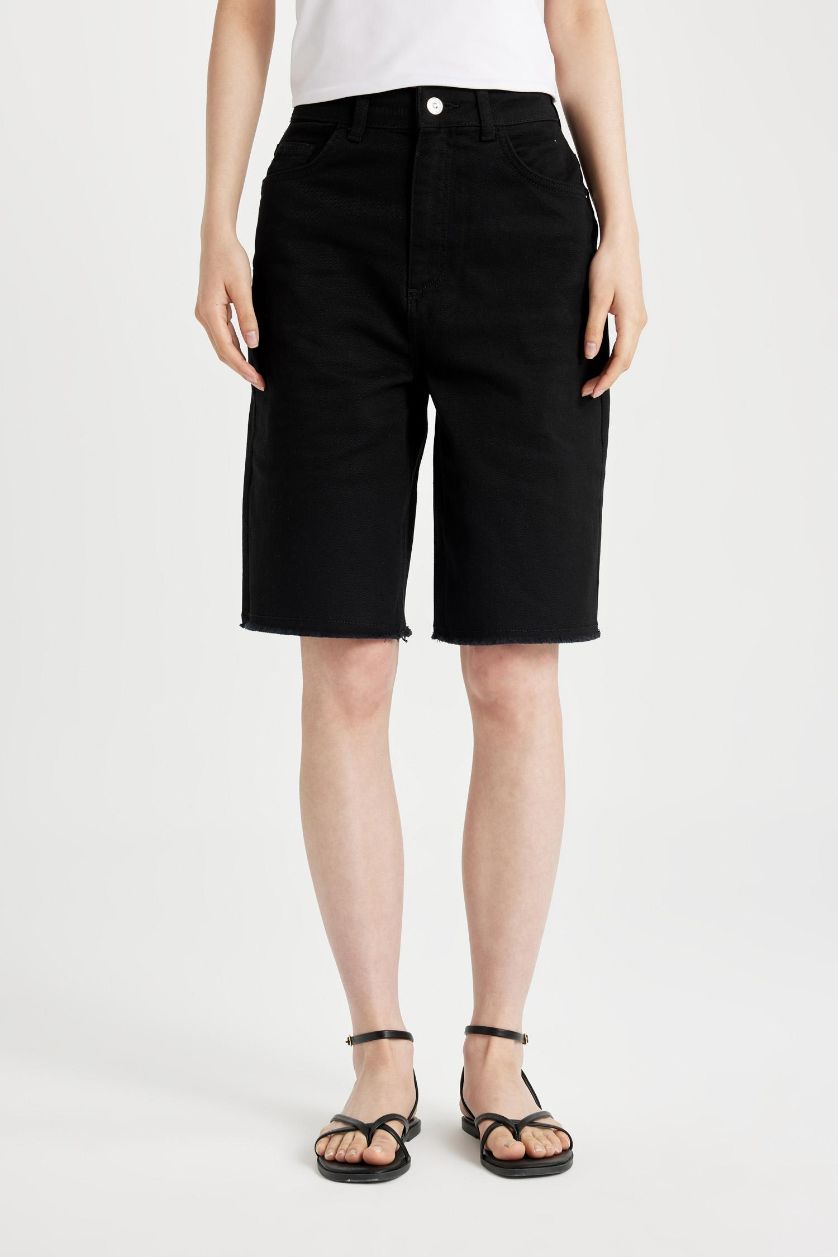 FEMME Noir Pantacourt Capri en Gabardine à Taille Haute