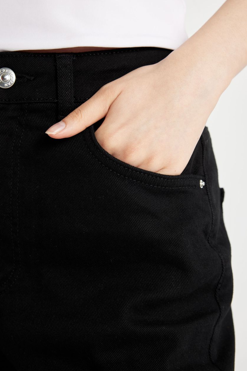 FEMME Noir Pantacourt Capri en Gabardine à Taille Haute