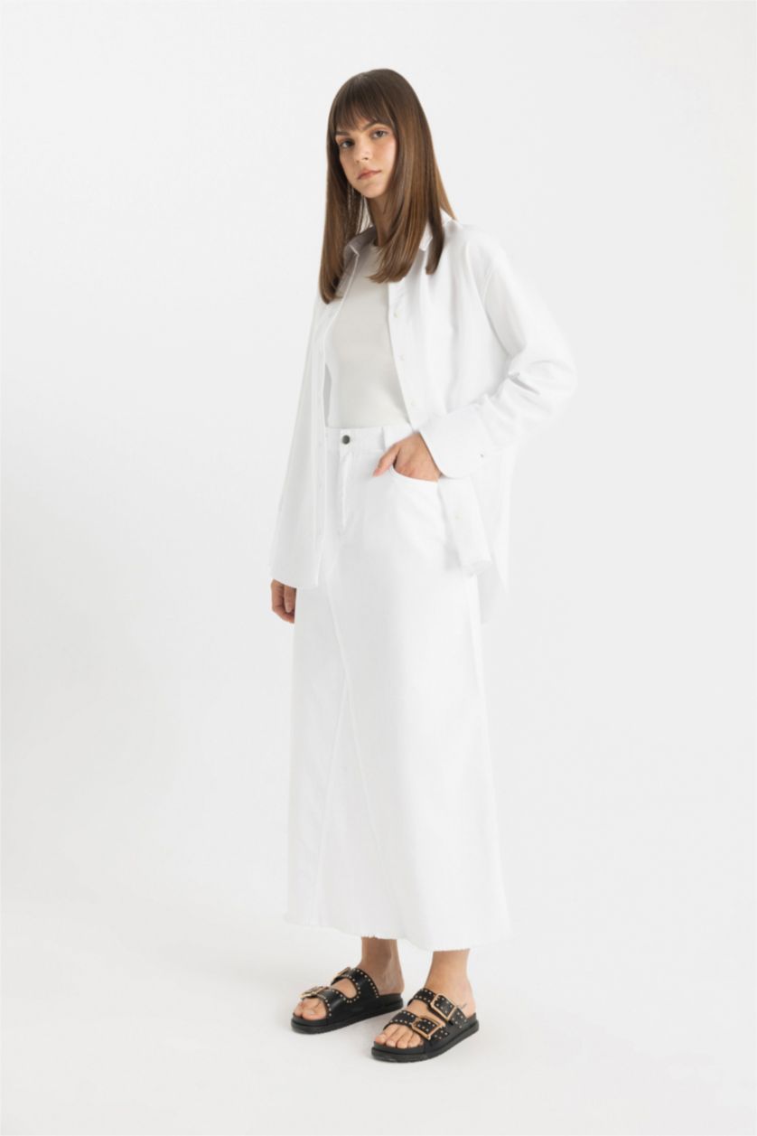 FEMME Blanc Jupe Longue Gabardine Coupe A