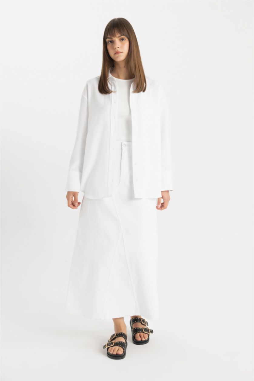 FEMME Blanc Jupe Longue Gabardine Coupe A