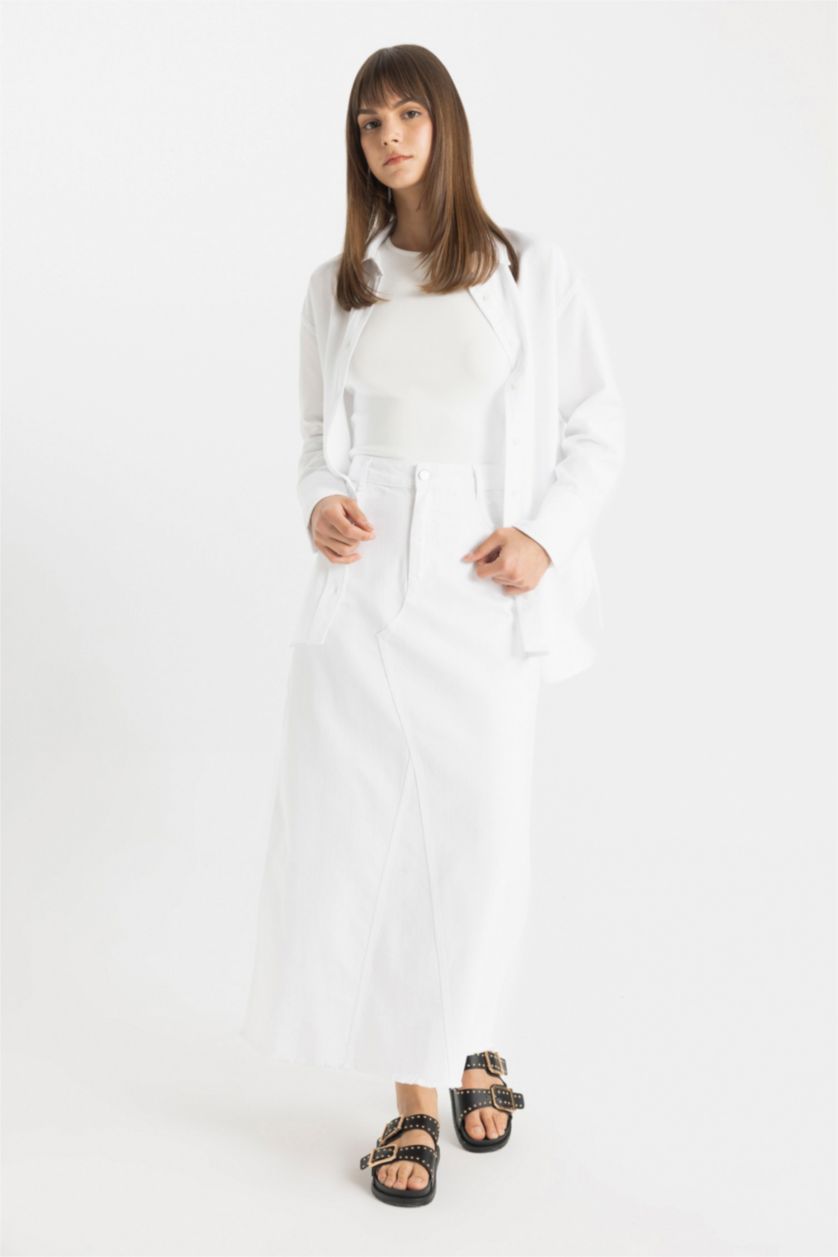FEMME Blanc Jupe Longue Gabardine Coupe A