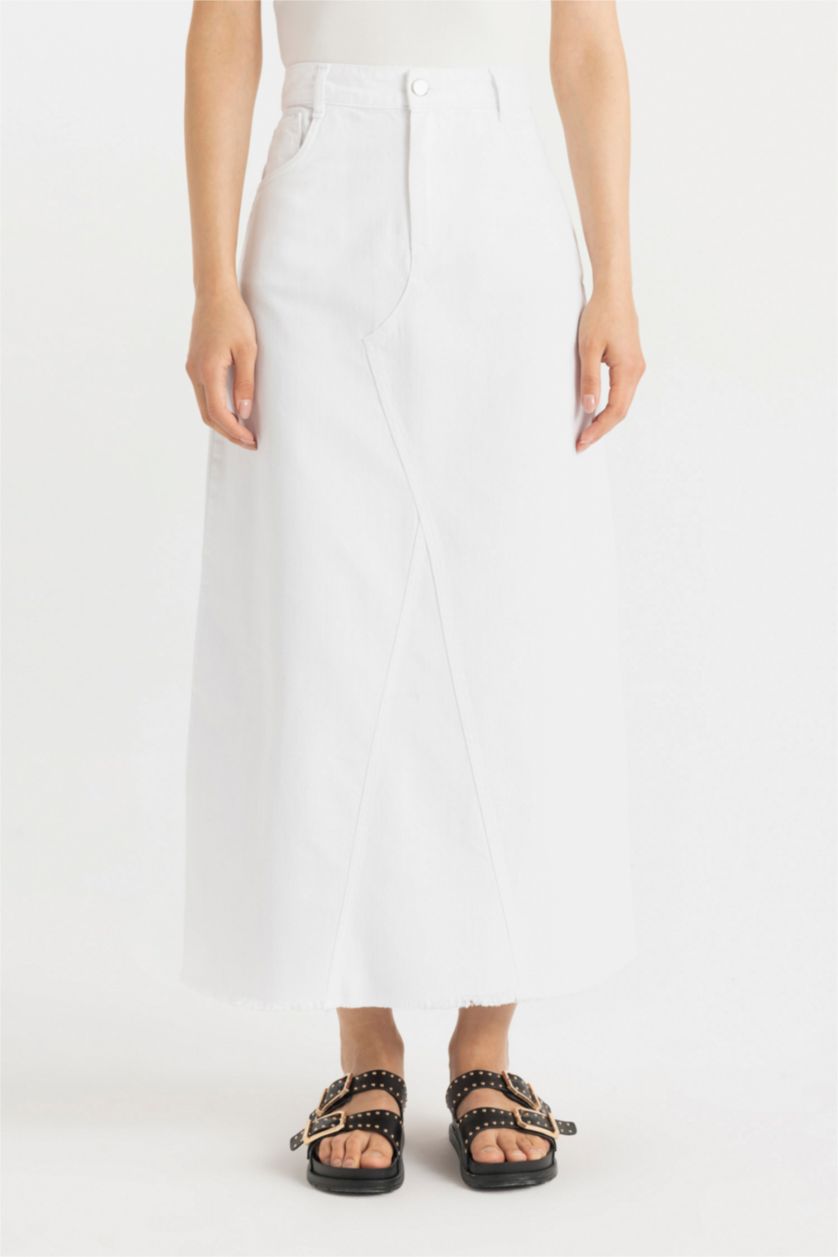 FEMME Blanc Jupe Longue Gabardine Coupe A