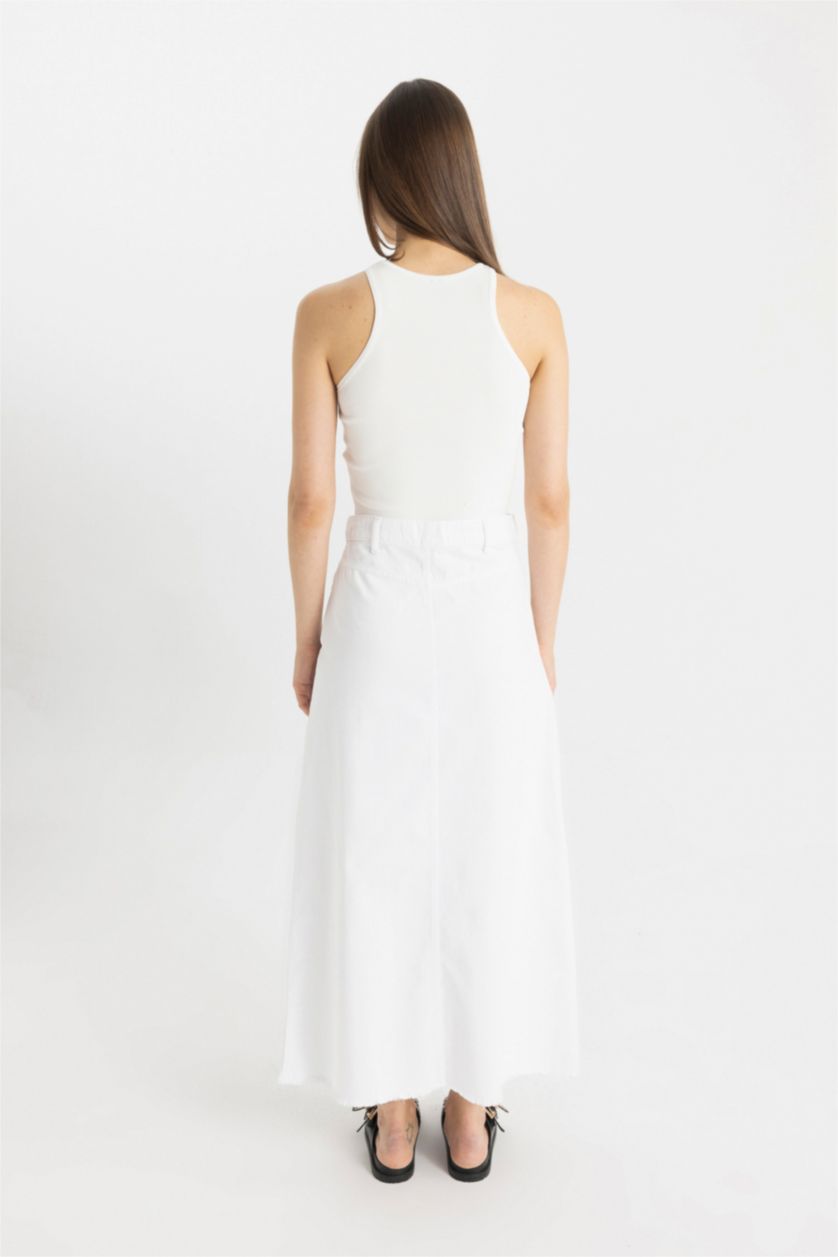 FEMME Blanc Jupe Longue Gabardine Coupe A