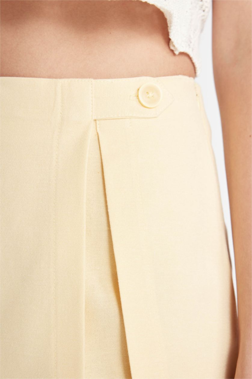 FEMME Jaune Jupe Short en Lin mélangé coupe régulière à Taille Haute
