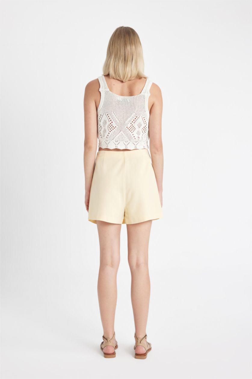 FEMME Jaune Jupe Short en Lin mélangé coupe régulière à Taille Haute