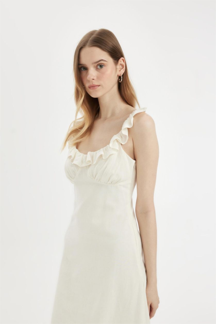 نساء اوف وايت فستان طويل كتان بحمالات بقصة A