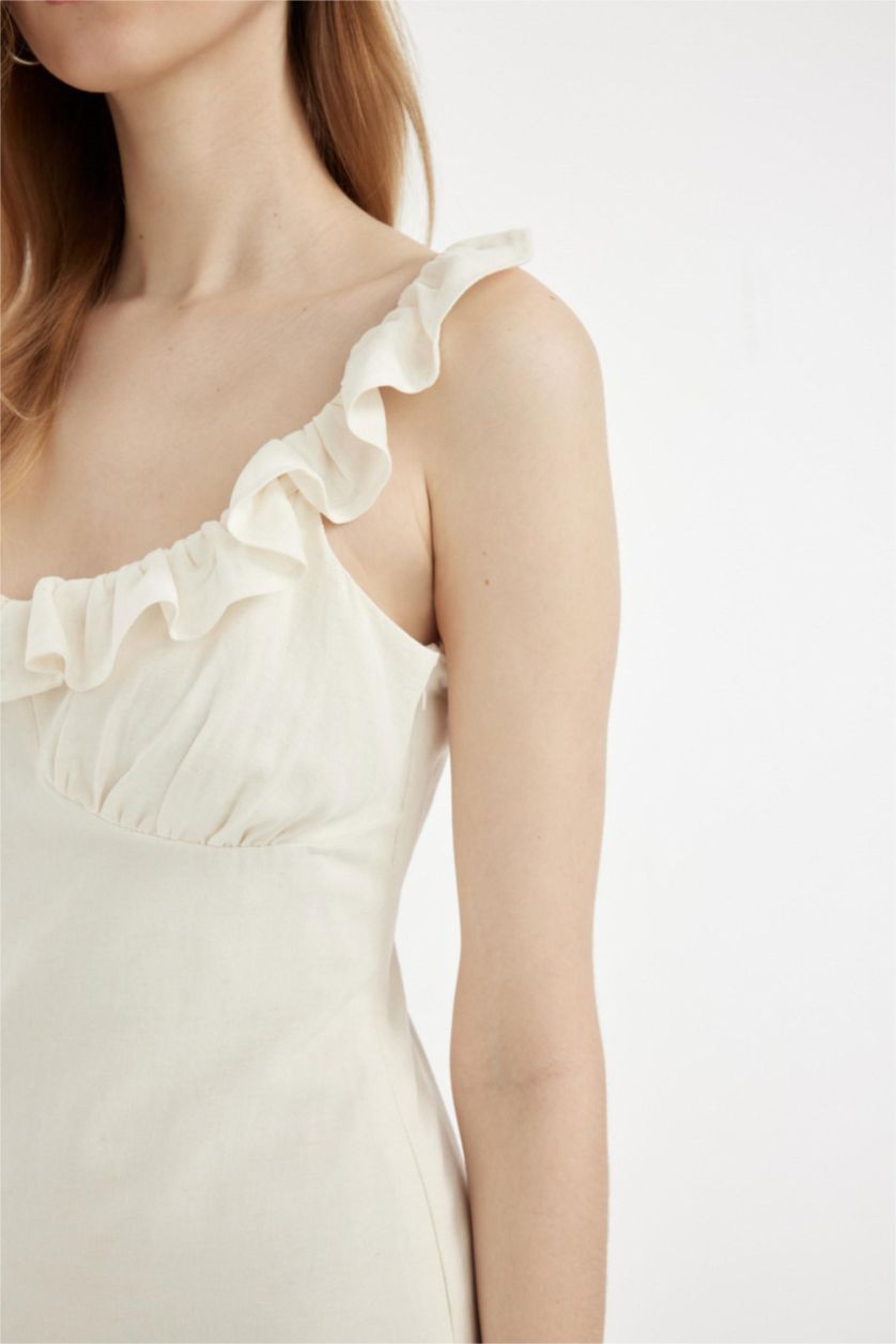 نساء اوف وايت فستان طويل كتان بحمالات بقصة A