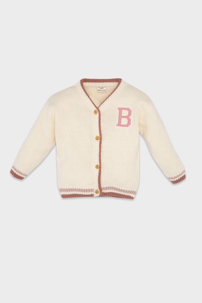 BÉBÉ FILLE Écru Cardigan en tricot à col en V Coupe régulière