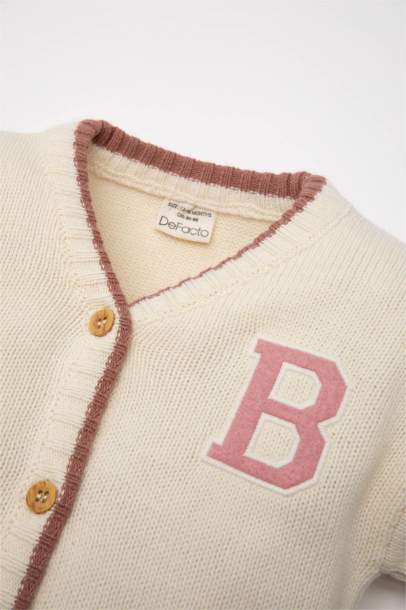 BÉBÉ FILLE Écru Cardigan en tricot à col en V Coupe régulière