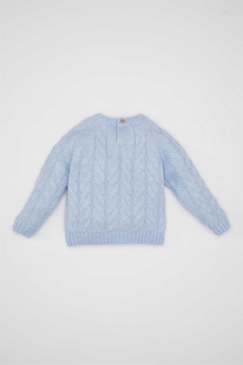 طفلة صغيرة أزرق فاتح بلوفر بناتي قصة عادية برقبة مستديرة