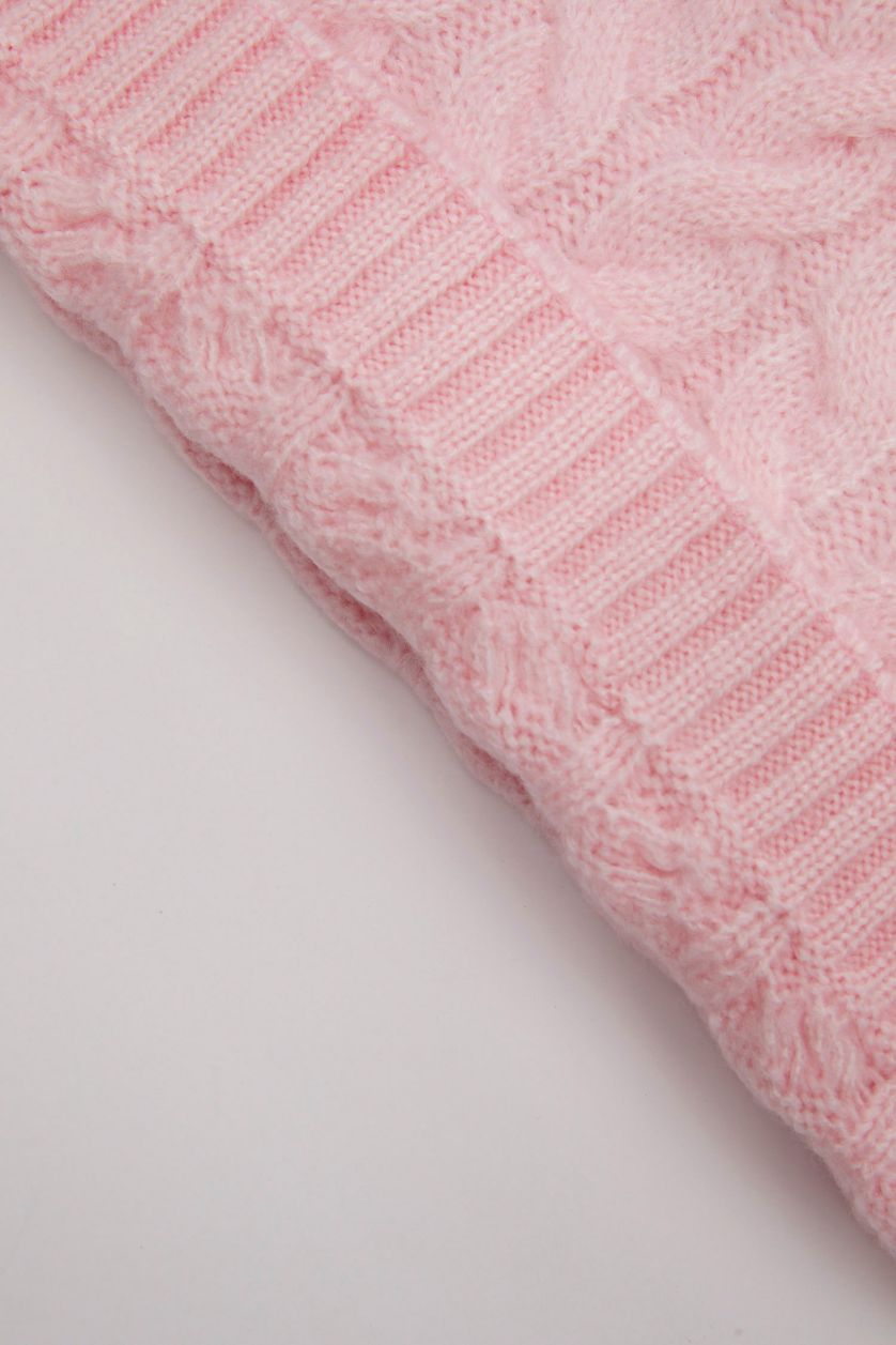 Kız Bebek Açık Pembe Kız Bebek Açık Pembe Bisiklet Yaka Örgü Desenli Triko Kazak