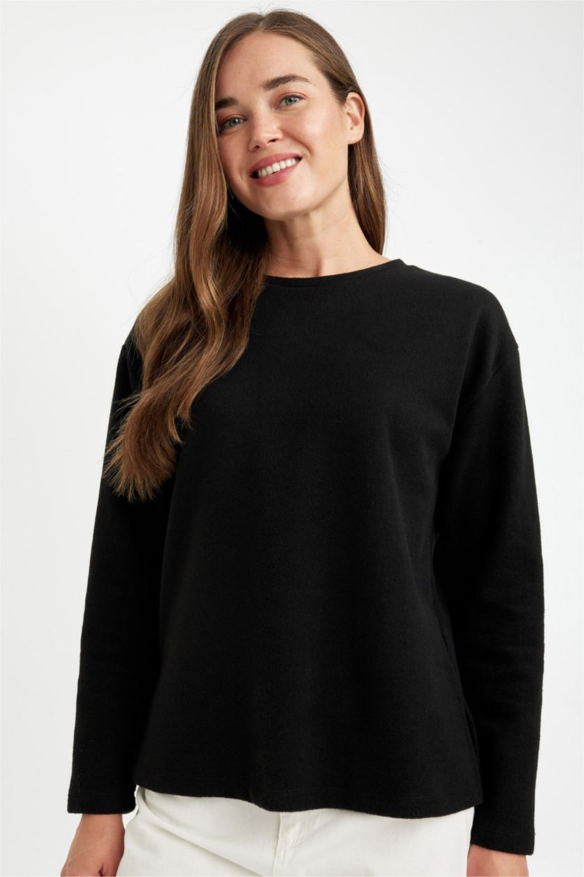 Женщины Черный Кофта с длинным рукавом с круглым вырезом