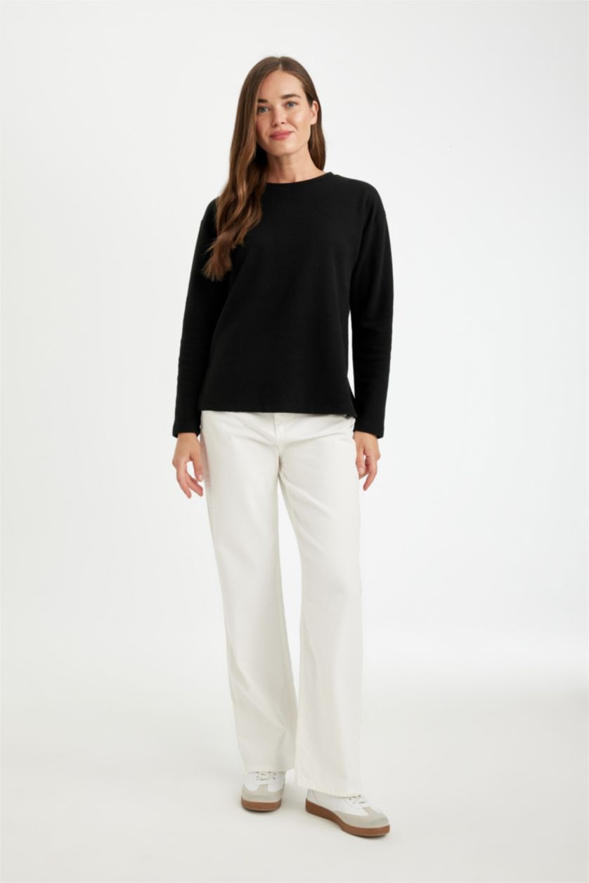 Женщины Черный Кофта с длинным рукавом с круглым вырезом