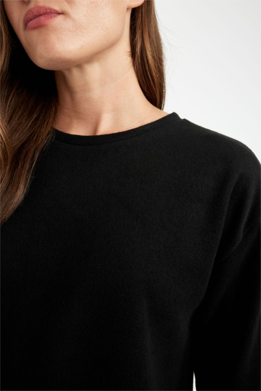 Женщины Черный Кофта с длинным рукавом с круглым вырезом