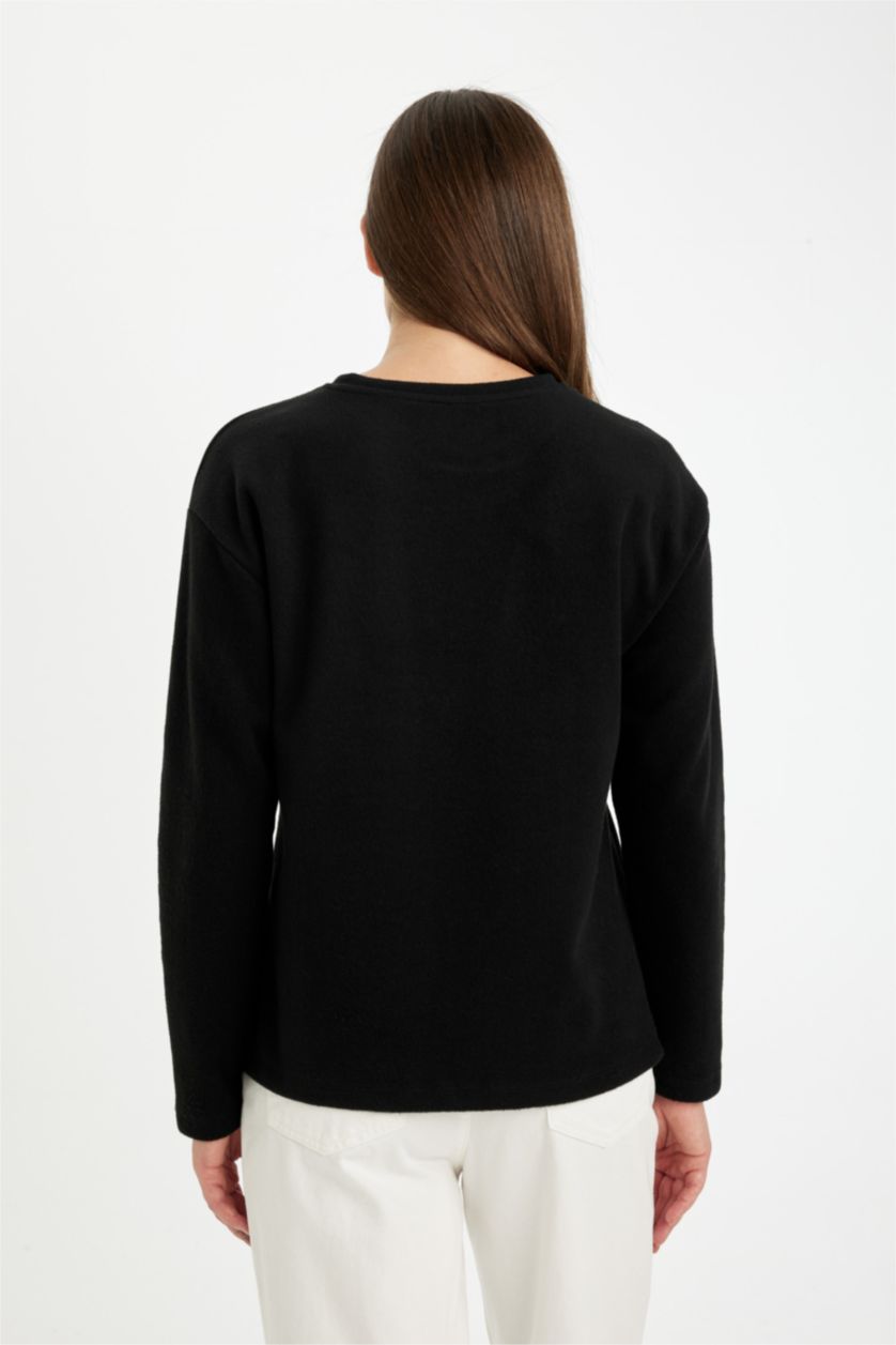 Женщины Черный Кофта с длинным рукавом с круглым вырезом