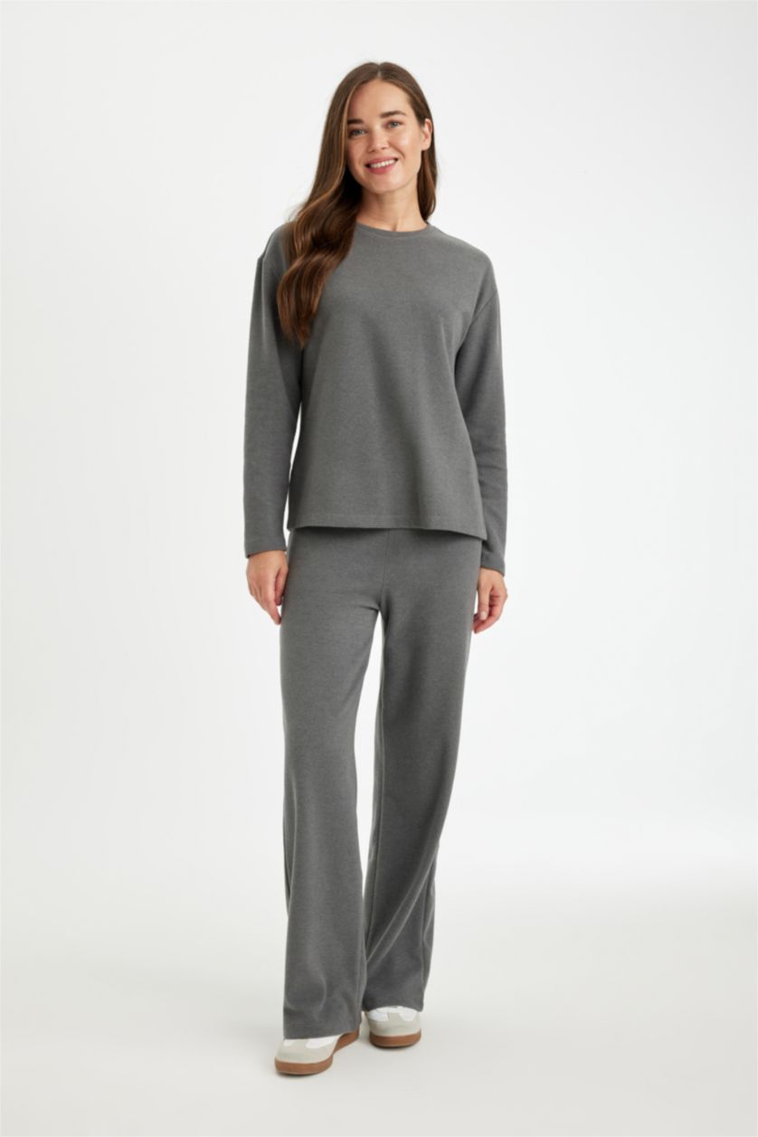 WOMAN Anthracite Melange Wide Leg Thessaloniki Fabric Regular Hem Trousers