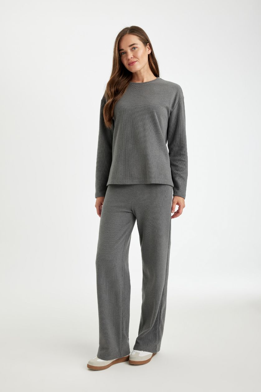 WOMAN Anthracite Melange Wide Leg Thessaloniki Fabric Regular Hem Trousers