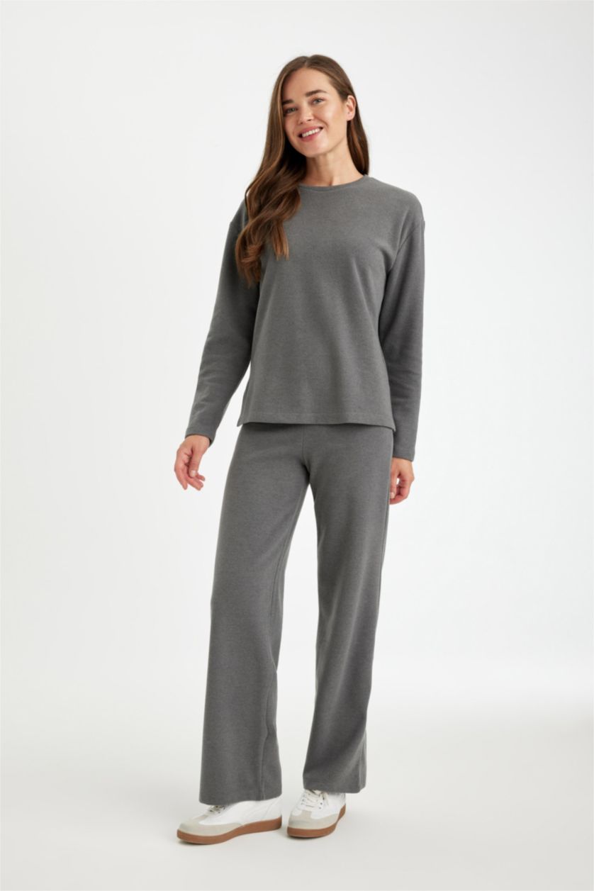 WOMAN Anthracite Melange Wide Leg Thessaloniki Fabric Regular Hem Trousers