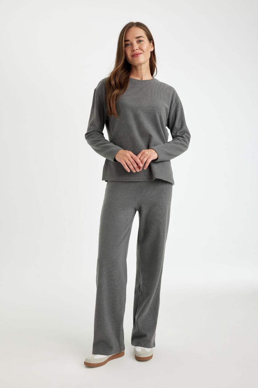 WOMAN Anthracite Melange Wide Leg Thessaloniki Fabric Regular Hem Trousers