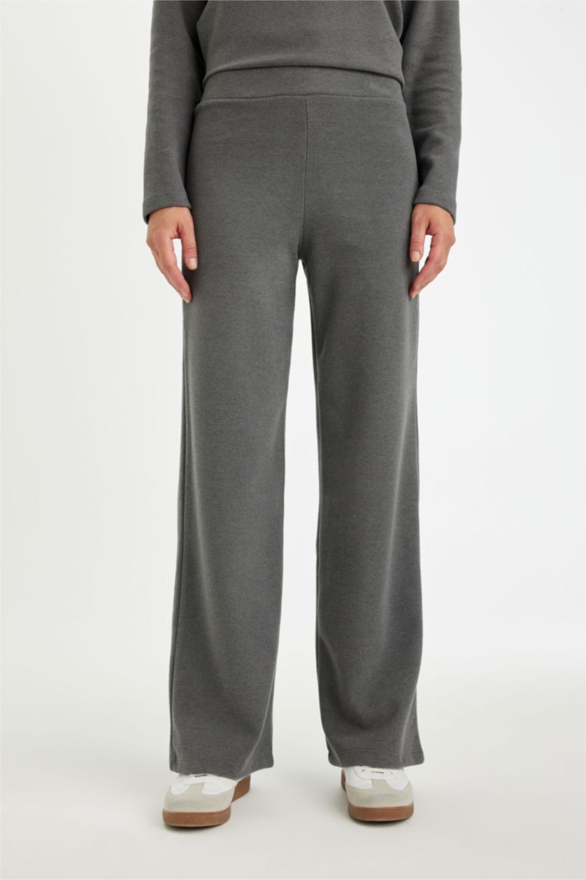 WOMAN Anthracite Melange Wide Leg Thessaloniki Fabric Regular Hem Trousers