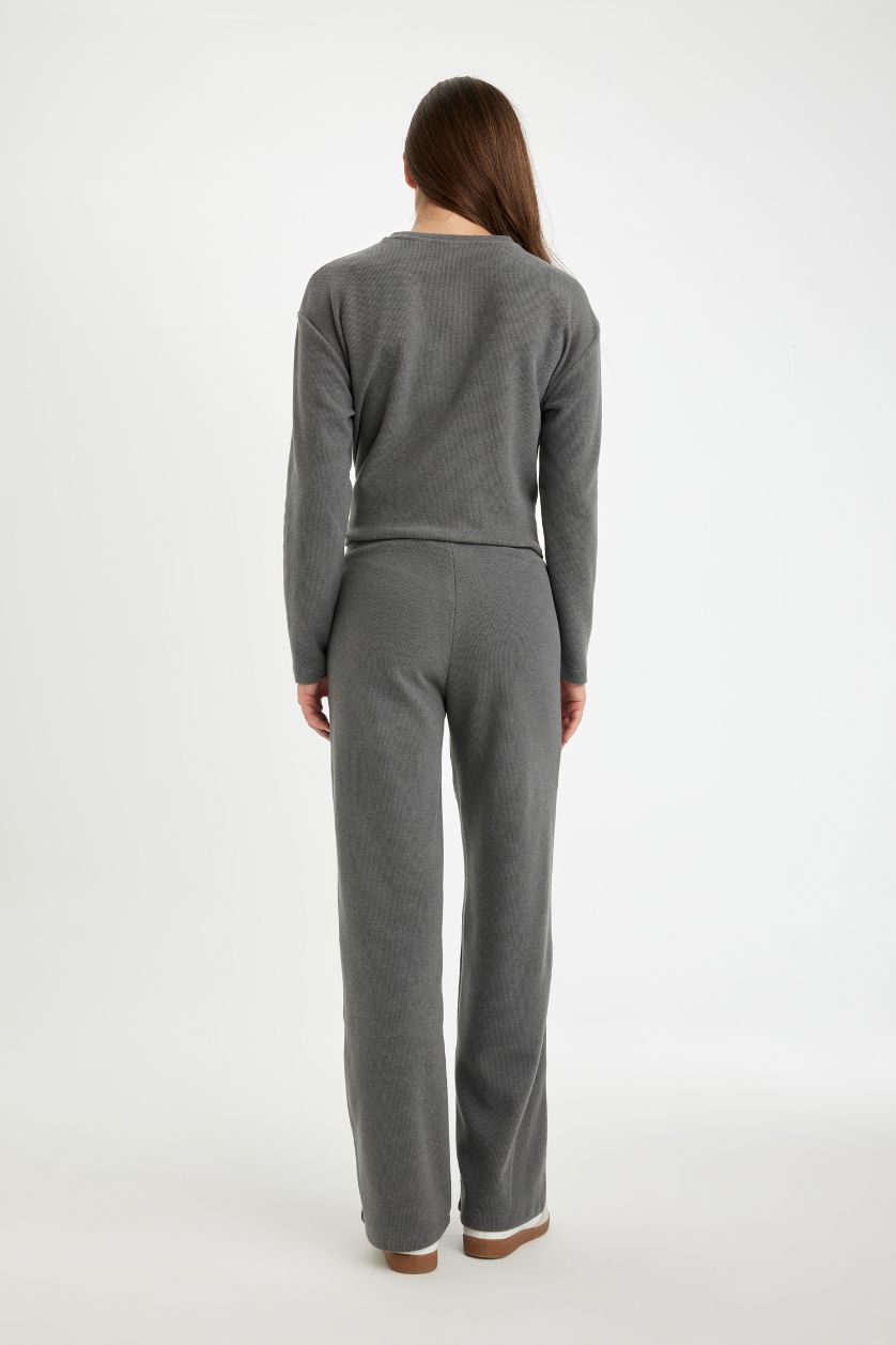 WOMAN Anthracite Melange Wide Leg Thessaloniki Fabric Regular Hem Trousers