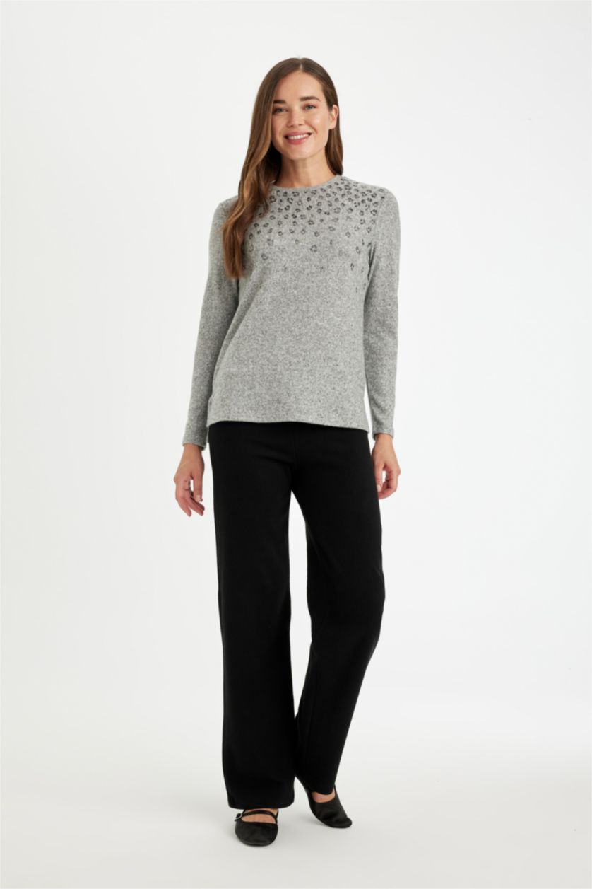 Kadın Siyah Siyah Triko Pantolon Wide Leg Geniş Bol Paça Selanik Kumaş Basic Düz