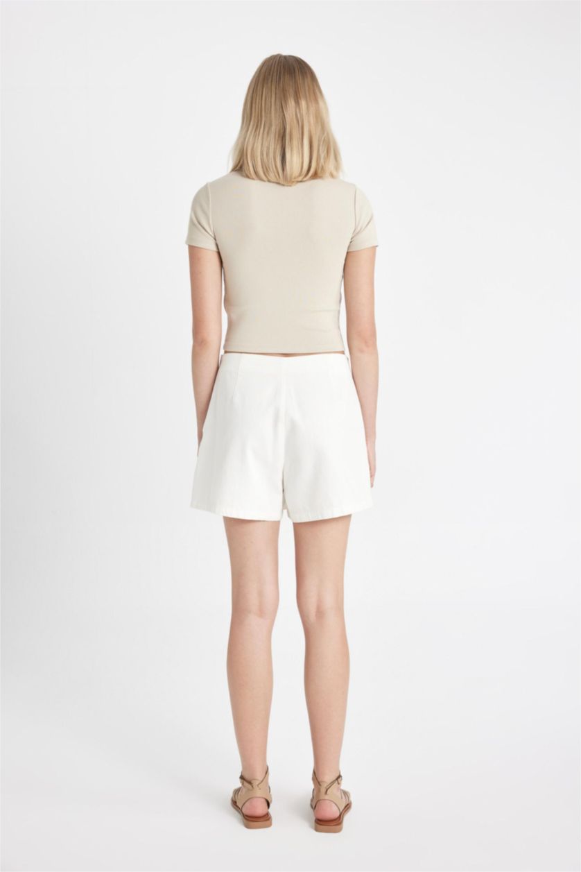 WOMAN White Regular Fit Gabardine Normal Waist Shorts