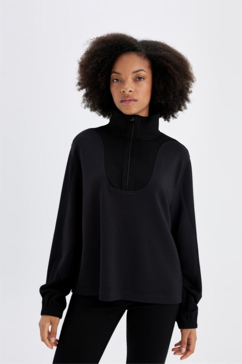 WOMAN Black Oversize Modal Sports Sweatshirt