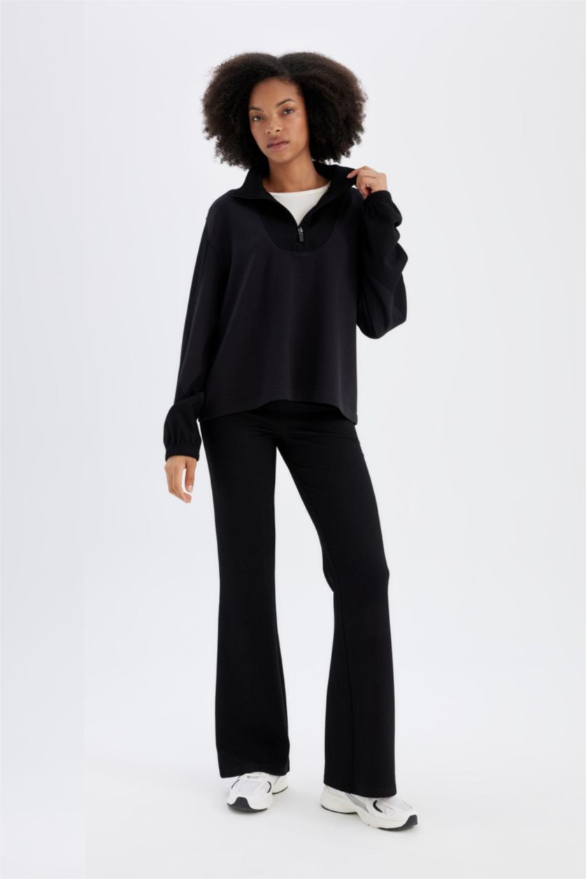 WOMAN Black Oversize Modal Sports Sweatshirt