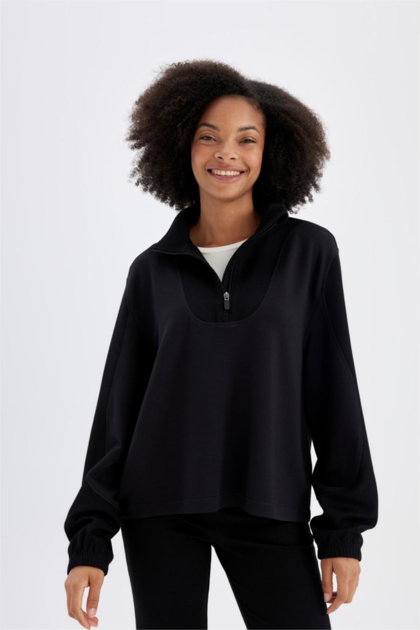 WOMAN Black Oversize Modal Sports Sweatshirt