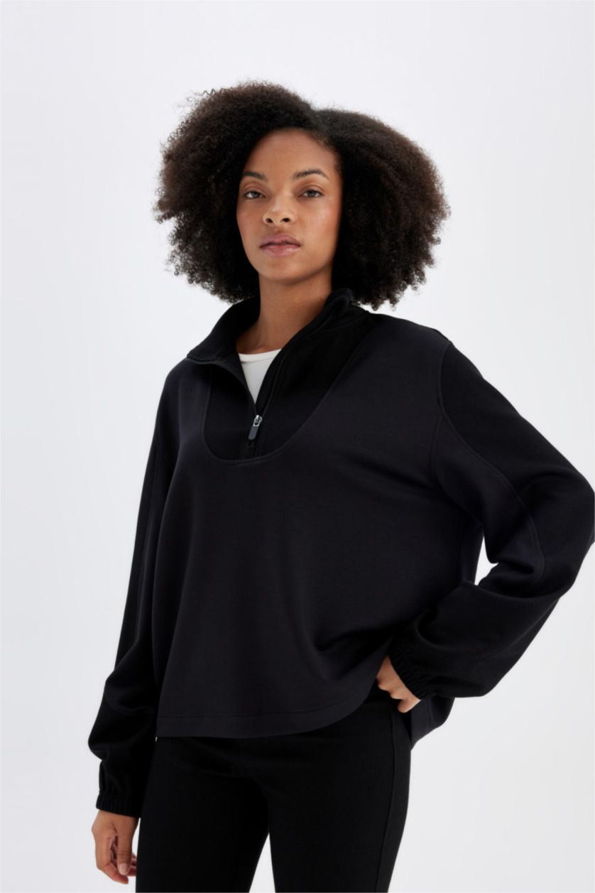 WOMAN Black Oversize Modal Sports Sweatshirt