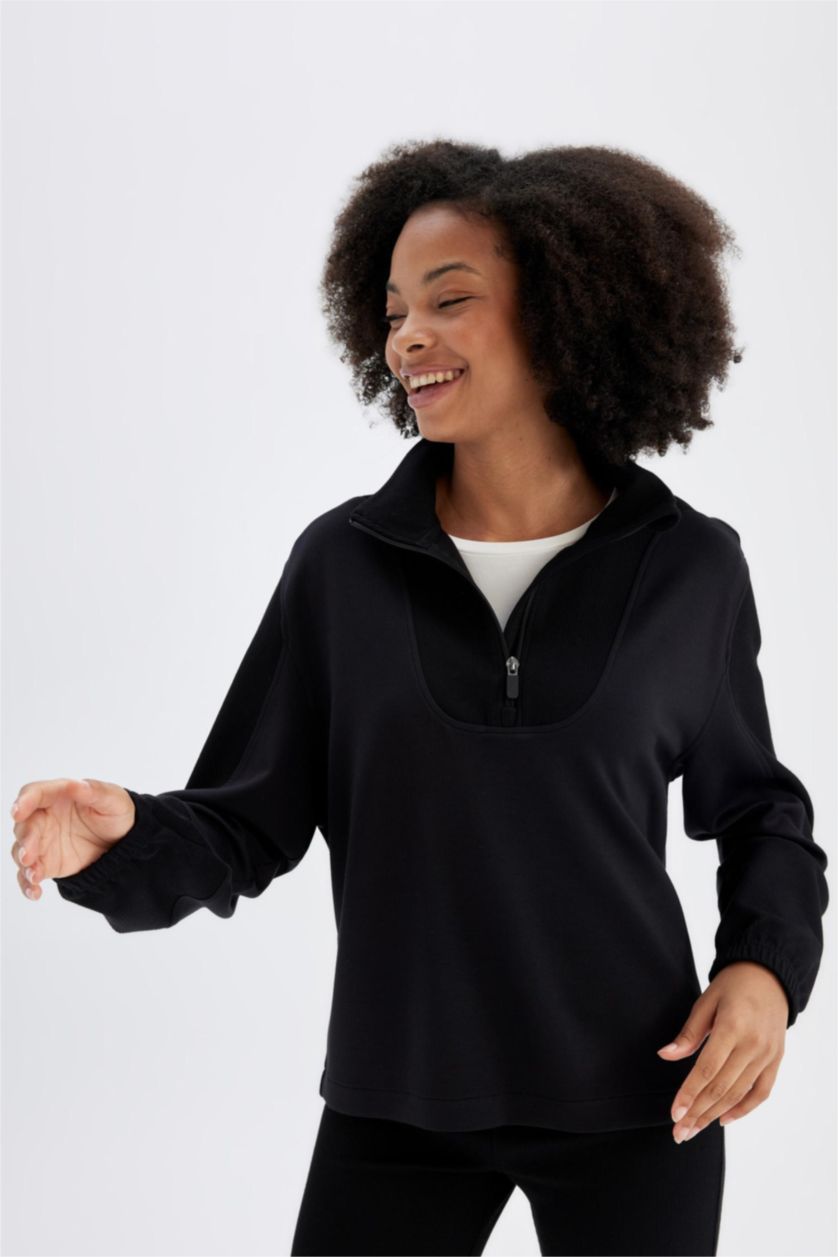 WOMAN Black Oversize Modal Sports Sweatshirt