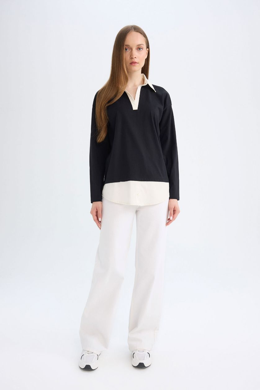 FEMME Noir Tunique à Manches Longues coupe régulière