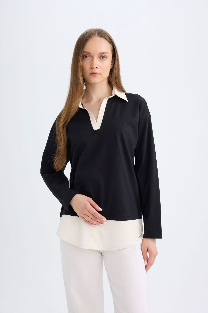 FEMME Noir Tunique à Manches Longues coupe régulière