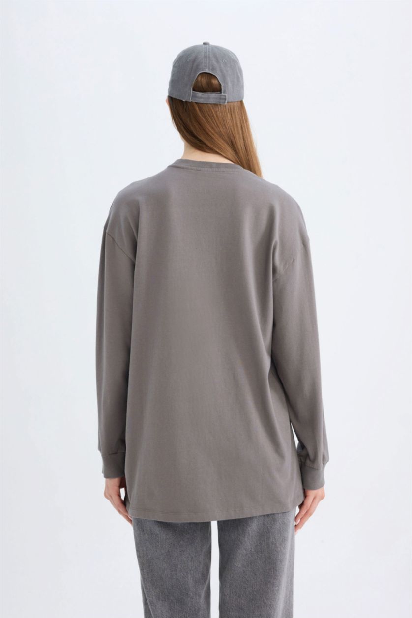 FEMME Gris Tunique à Manches Longues Coupe Régulière