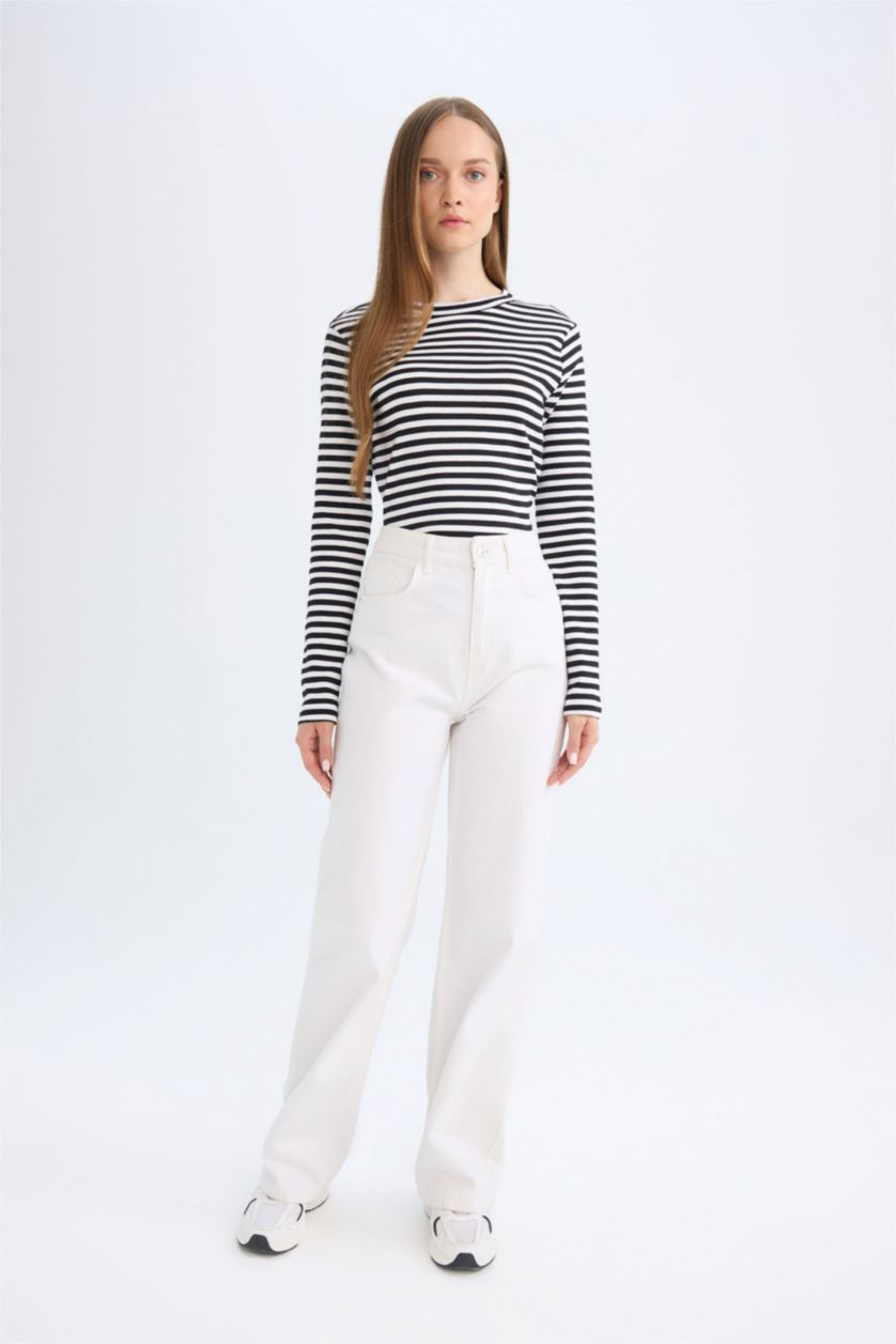 WOMAN Black Regular Fit Striped Ribbed Camisole T-Shirt Tunic