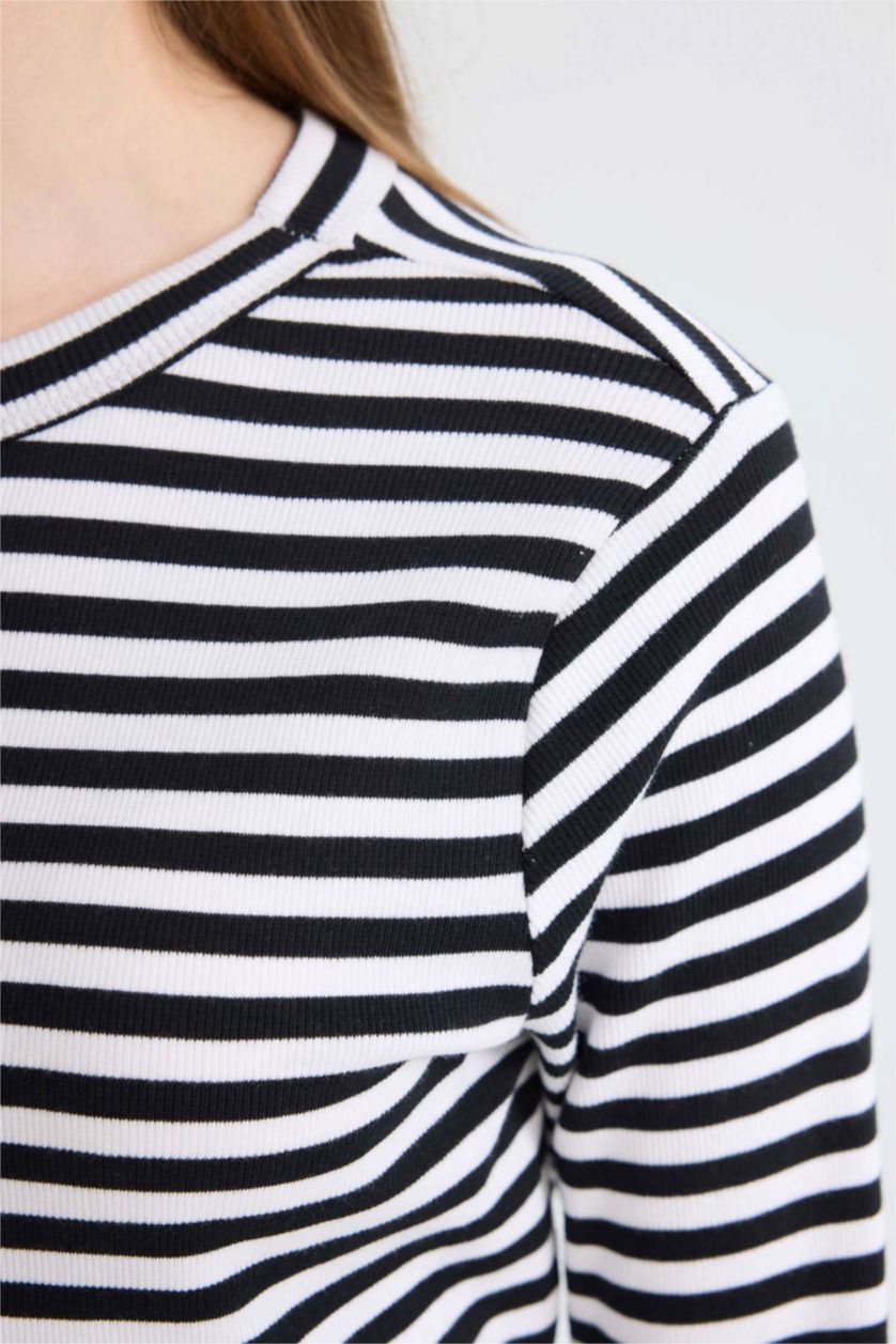 WOMAN Black Regular Fit Striped Ribbed Camisole T-Shirt Tunic