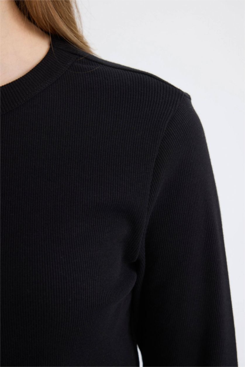 FEMME Noir T-shirt à Manches Longues Basique à col rond