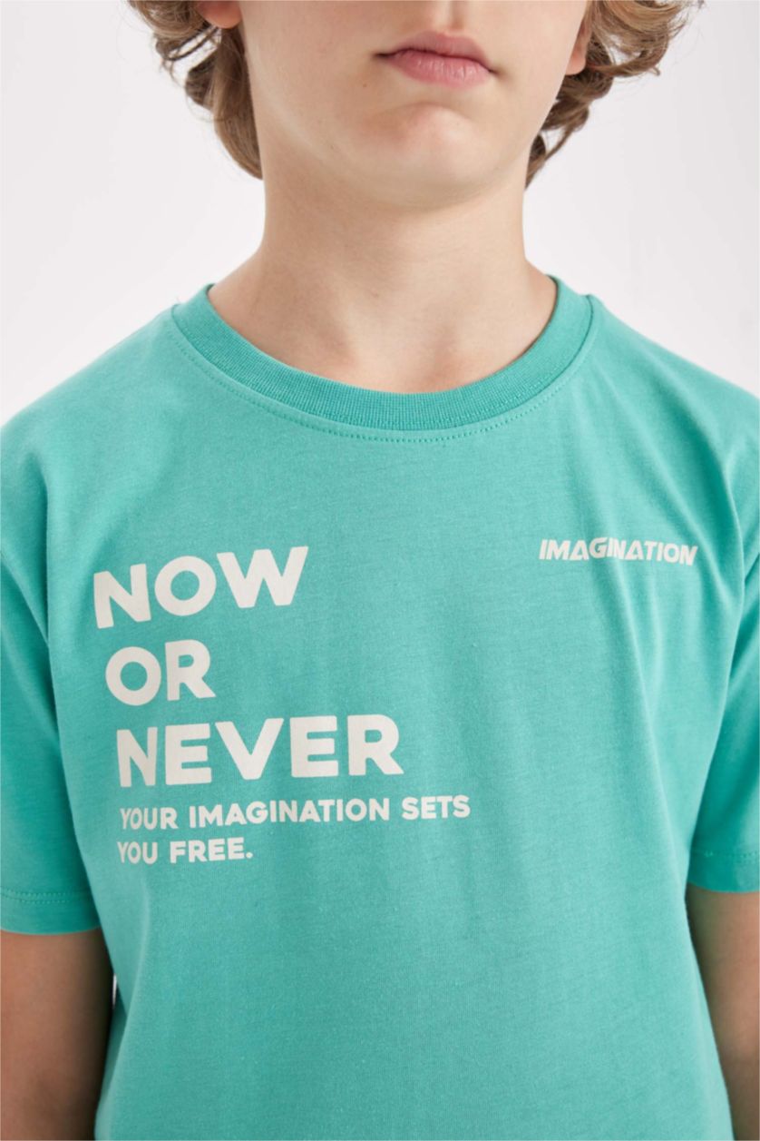 Boys & Teens Light Green Regular Fit Printed Short Sleeve T-Shirt